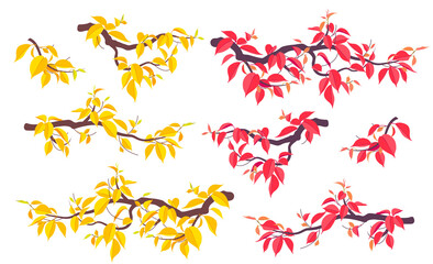 Wall Mural - Autumn Tree Branches Set Vector Flat
