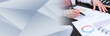© thodonal - Woman analyzing marketing data; panoramic banner