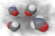 Molecular model of formaldehyde or methanal. Atoms are represented as spheres with color coding: carbon (grey), oxygen (red), hydrogen (white). Scientific background. 3d illustration