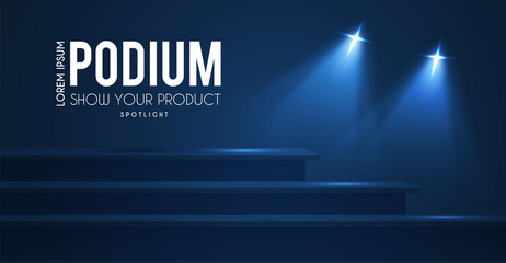 Wall Mural - Show podium with spotlights. Presentation light effect. Illuminated winner place.