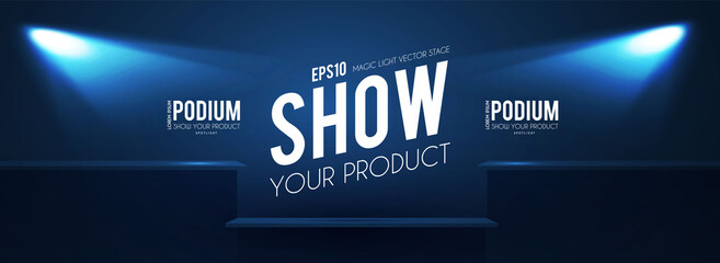 Wall Mural - Show podium with spotlights. Presentation light effect. Illuminated winner place.