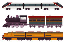 Trains Vector Cartoon Set Isolated On A White Background.