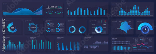 Fotomural Modern modern infographic vector template with statistics graphs and finance charts
