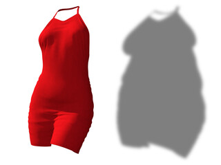 Conceptual fat overweight obese shadow female dress outfit vs slim fit healthy body after weight loss or diet thin young woman isolated. A fitness, nutrition or obesity health shape 3D illustration