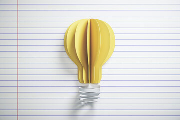 Wall Mural - Yellow light bulb made from paper a notebook