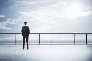 Wall Mural - Young businessman standing on roof