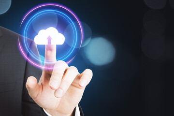 Poster - Hand pointing digital business interface