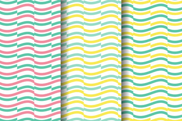 Poster - Set of abstratc modern vector seamless pattern. Striped abstract background. Bold wavy stripes in horizontal layout. Monochrome rippled tiles. Pastel color element isolated in white background. 