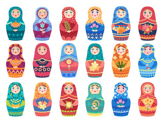 Poster - russian doll colored. traditional moscow toys authentic floral colored decoration woman or girl vect