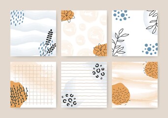Wall Mural - abstract square design templates. modern backgrounds with doodle watercolor shapes for social media.