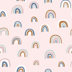 Wall Mural - Cute Rainbow abstract pattern. Hand drawn doodle vector seamless background. Design for fabric, cards, stationery. 