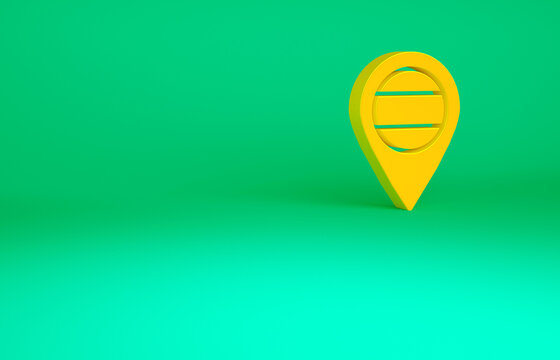 Orange Location Russia icon isolated on green background. Navigation, pointer, location, map, gps, direction, place, compass, search concept. Minimalism concept 3d illustration 3D render.