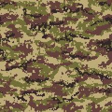 Green Brown Pixel Camouflage Seamless Pattern. Vector