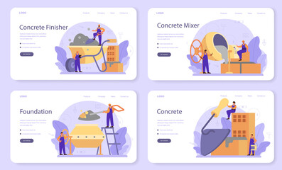 Wall Mural - concrete finisher builder web banner or landing page set. professional