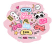 Sleep masks and quotes vector set. Lettering phrases good night, sweet dreams, sleep all day. Blindfold classic and animal shaped