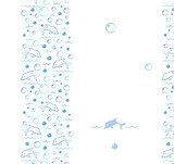Fototapeta Tulipany - Sea banner with dolphins and empty space for text. Invitation card. Greeting background