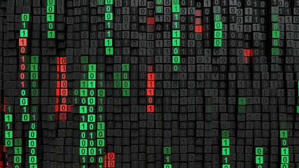 Wall Mural - Digital binary computer code. Abstract information technology design. Seamless loop 3D render animation