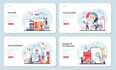  Tax consultant web banner or landing page set. Idea of accounting