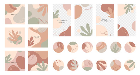 Wall Mural - bundle of editable insta story templates and highlights covers.vector layouts with hand drawn organi