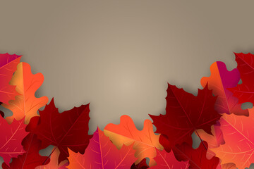 Wall Mural - Autumn maple leaves background. Fall banner template. Red and orange foliage. Thanksgiving season holiday concept. Realistic 3d vector illustration.