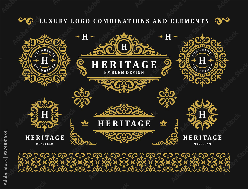 Luxury logo vintage ornament monograms and crest templates design ...