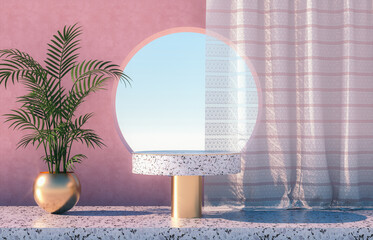 Aufkleber - Natural beauty podium backdrop for product display with Terrazzo texture. 3d rendering.