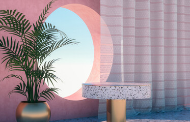 Aufkleber - Natural beauty podium backdrop for product display with Terrazzo texture. 3d rendering.
