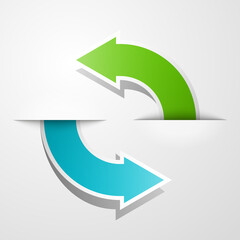 Aufkleber - round Arrow banners set. Direct circle shape. 3d Abstract Background. Business infographic presentation diagram. Section compare service. Up and down trend. Paper index. Exact pointer