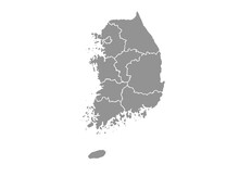 South Korea Map With City, Gray Tone On White Background,illustration,textured , Symbols Of South Korea,  Graphic Designer Element - Vector - Illustration