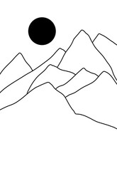 Mountain landscape line art digital illustration