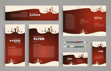 Сoffee Set flyer cover, tri-fold, banner, roll up banner, business card