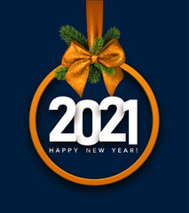 2021 sign inside orange christmas tree toy.