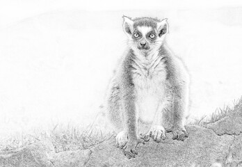 Wall Mural - Ring tailed lemur (Lemur catta) - sketch