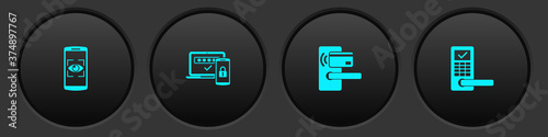 Fotomural Set Mobile and eye scan, Two steps authentication, Digital door lock with wireless and icon