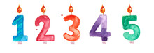 Birthday Candles Flame Watercolor 1 2 3 4 5
