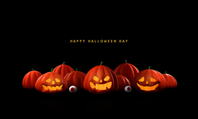 happy halloween design with pumpkins. space for text. 3D illustration