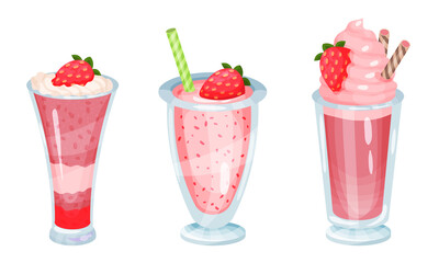 Poster - Desserts Served in Glass with Strawberry Vector Set