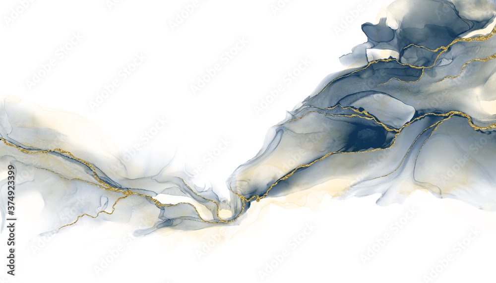 Abstract fluid art painting background alcohol ink technique deep blue ...