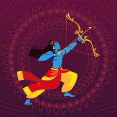 Wall Mural - lord Rama with bow and arrow in floral decorative background