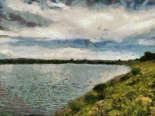 Landscape of the river  Illustrations creates an impressionist style of painting.