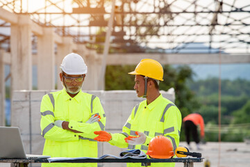 Sticker - Construction site, the supervisor and engineering  working with in the construction site