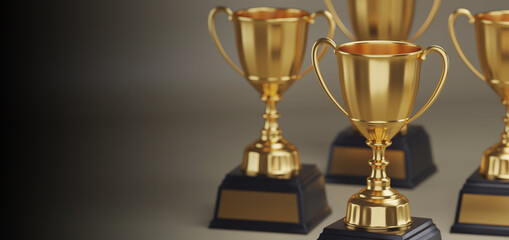 Wall Mural - close up golden trophy award with copy space for text. 3d rendering.