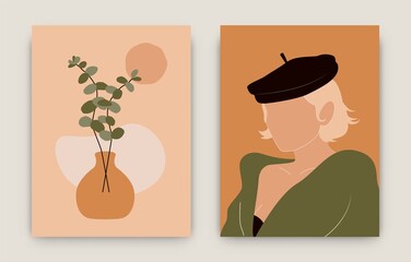 Wall Mural - Abstract female contemporary posters. Modern art fashion woman silhouette, organic shape pottery, minimal set. Vector illustration