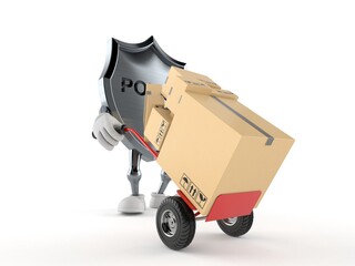 Canvas Print - Police badge character with hand truck