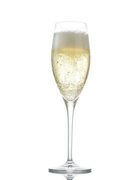Fototapete - Glass of sparkling wine (champagne) Isolated on white background