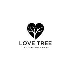 Canvas Print - Illustration Creative love Tree nature logo sign silhouette vector logo template