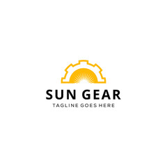 Creative modern abstract sunrise on gear logo icon vector sign industrial