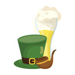 Canvas Print - saint patrick celebration beer in glass with elf hat and pipe