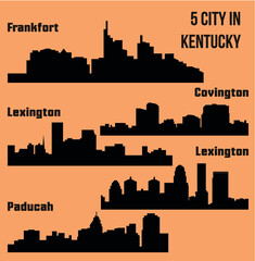 Wall Mural - Set of 5 City silhouette in Kentucky (Frankfort, Lexington, Louisville, Paducah, Covington)