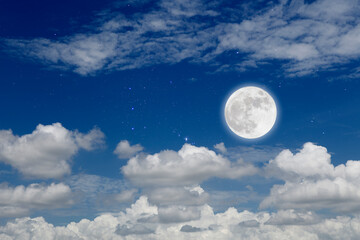 Poster - full moon with cloud in starry night. romantic concept.